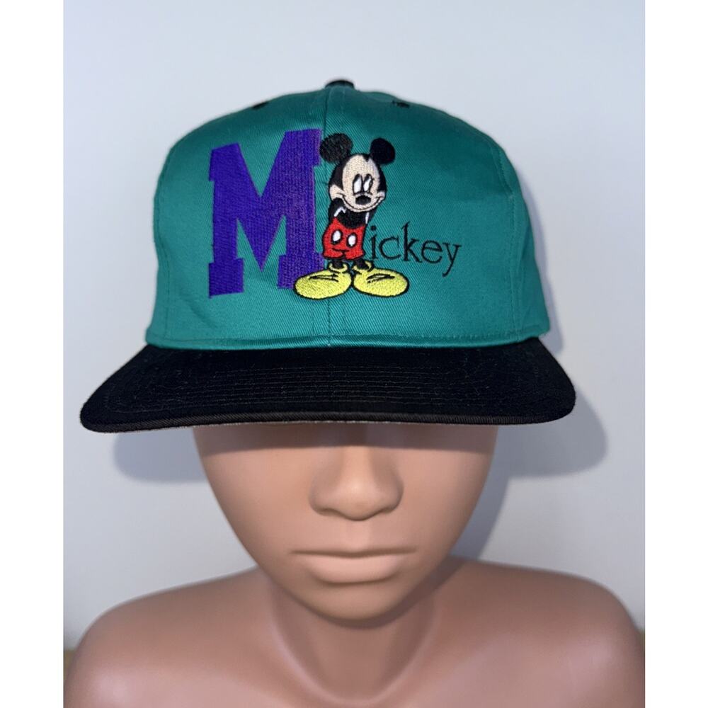 Vtg 90s Disney Mickey Unlimited Hat Embroidered Colorblock Snapback Trucker Cap